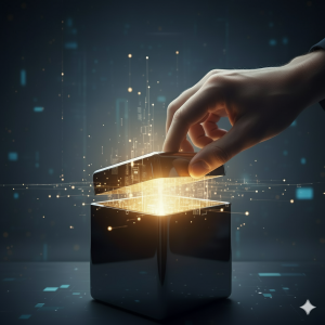 Mano abriendo una caja negra