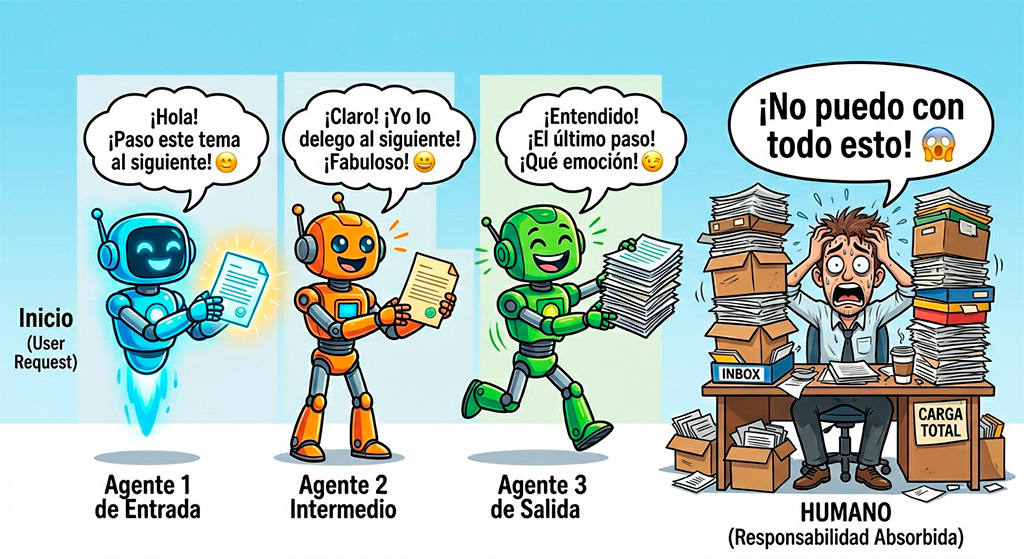 Cadena de responsabilidad donde el humano termina supervisando todo