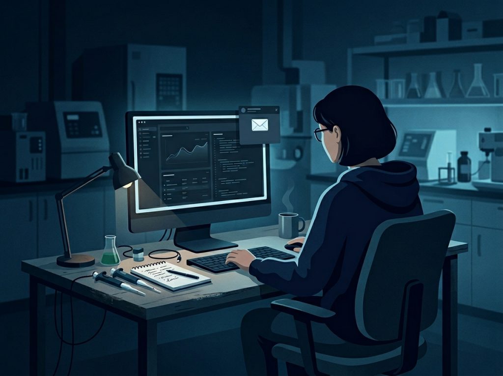 Investigadora recibiendo un correo electrónico