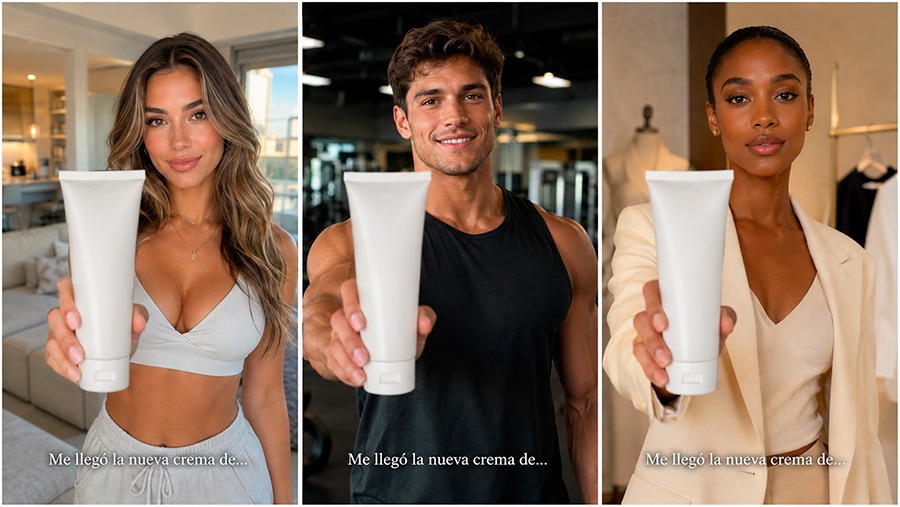 Tres avatares generados por IA diciendo lo mismo
