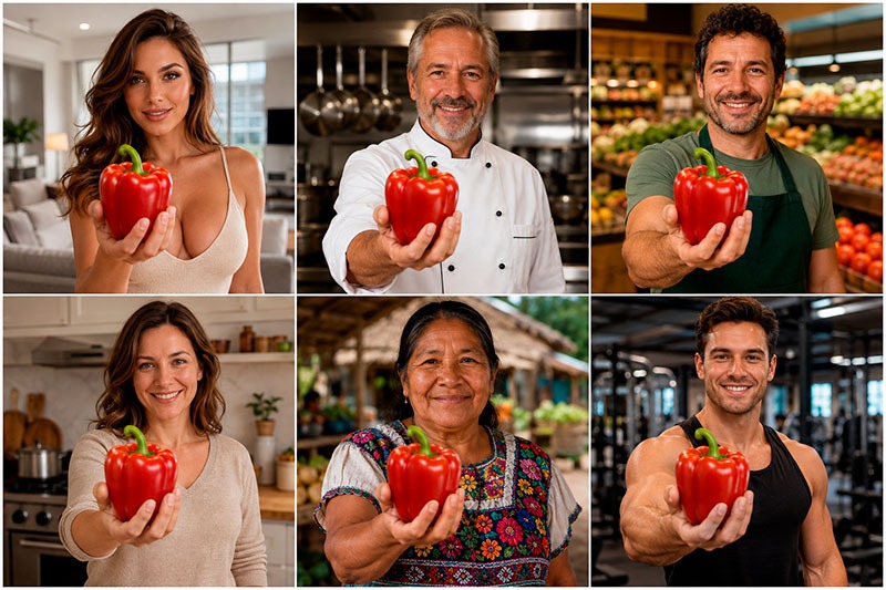 Seis personas distintas haciendo la misma publicidad