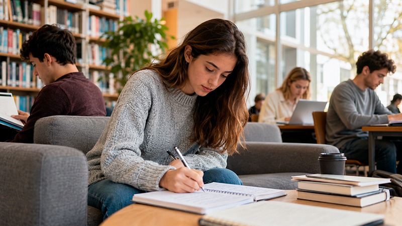 Estudiante pensando en una campaña de marketing